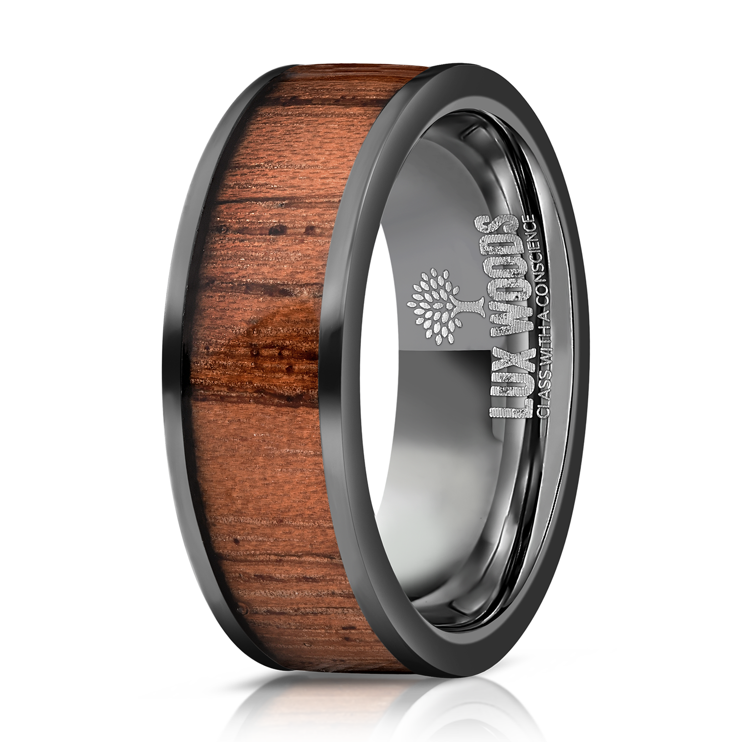 Black Tungsten Carbide- Sapele Wood Inlay