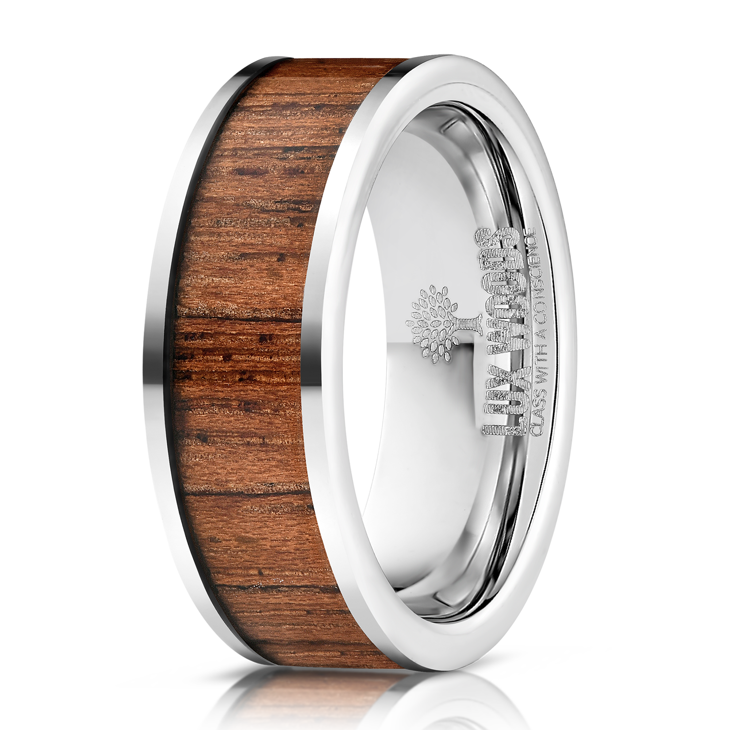 Bright Tungsten Carbide- Sapele Wood Inlay