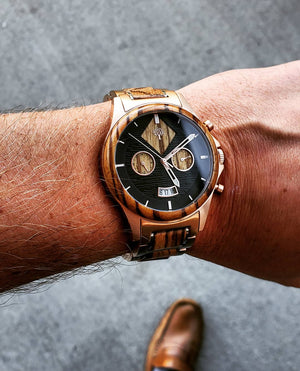 The Dawson Wood Watch -Rose Gold Stainless x Zebrawood