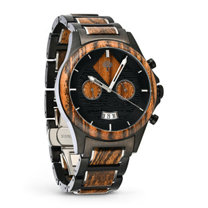 The Dawson Wood Watch -Black Stainless x Gold Sandalwood