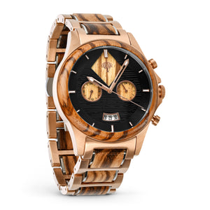 The Dawson Wood Watch -Rose Gold Stainless x Zebrawood