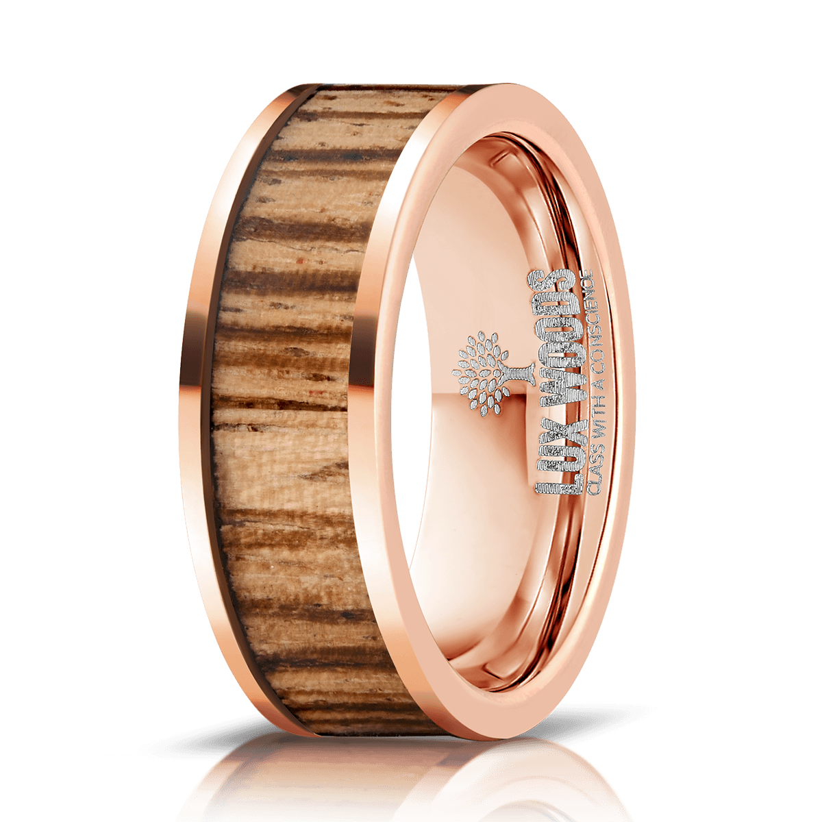 Wood Ring-Rose Gold Electroplated Finish- Tungsten Carbide Burl Wood Inlay Ring - Wood watches