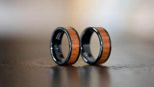 Wood Ring- Black Electroplated Finish- Tungsten Carbide Burl Wood Inlay Ring - Wood watches